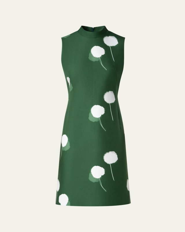 Windflower-Print Sleeveless Cotton-Silk Dress